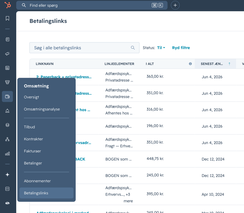 Betalingslinks i HubSpot Betalingslinks i HubSpot